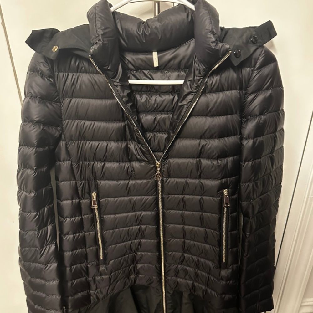 Moncler Ruffle Bottom Coat with Removable Hat